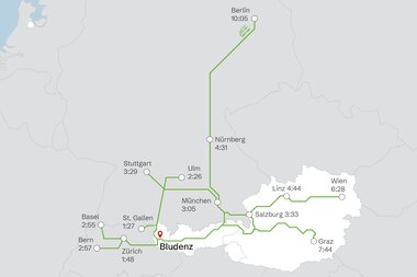 Die wichtigsten Bahnverbindungen nach Bludenz | © © Alpenregion Bludenz Tourismus GmbH